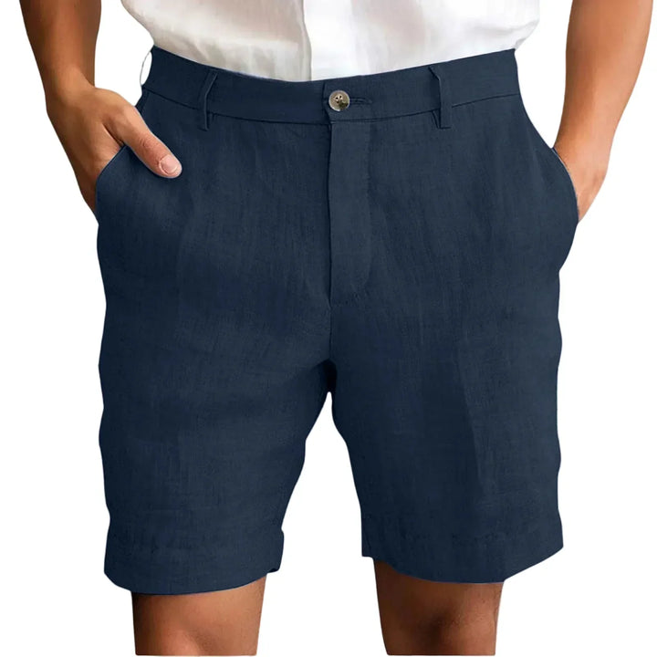 Versatile men's tailored linen shorts, ideal for travel fashion or a stylish summer outfit.