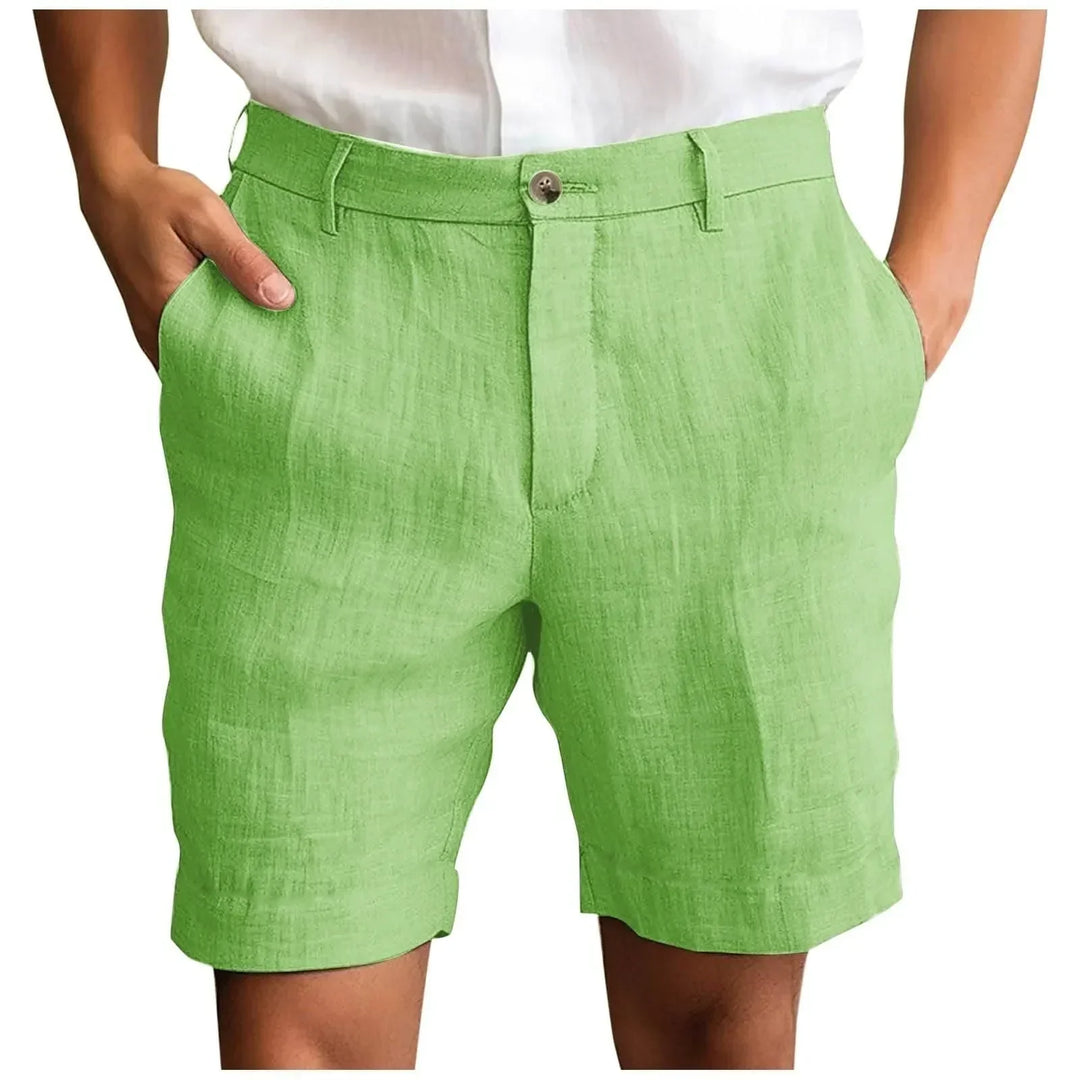 Lightweight men's linen shorts, tailored for a relaxed fit, perfect for warm weather travel.