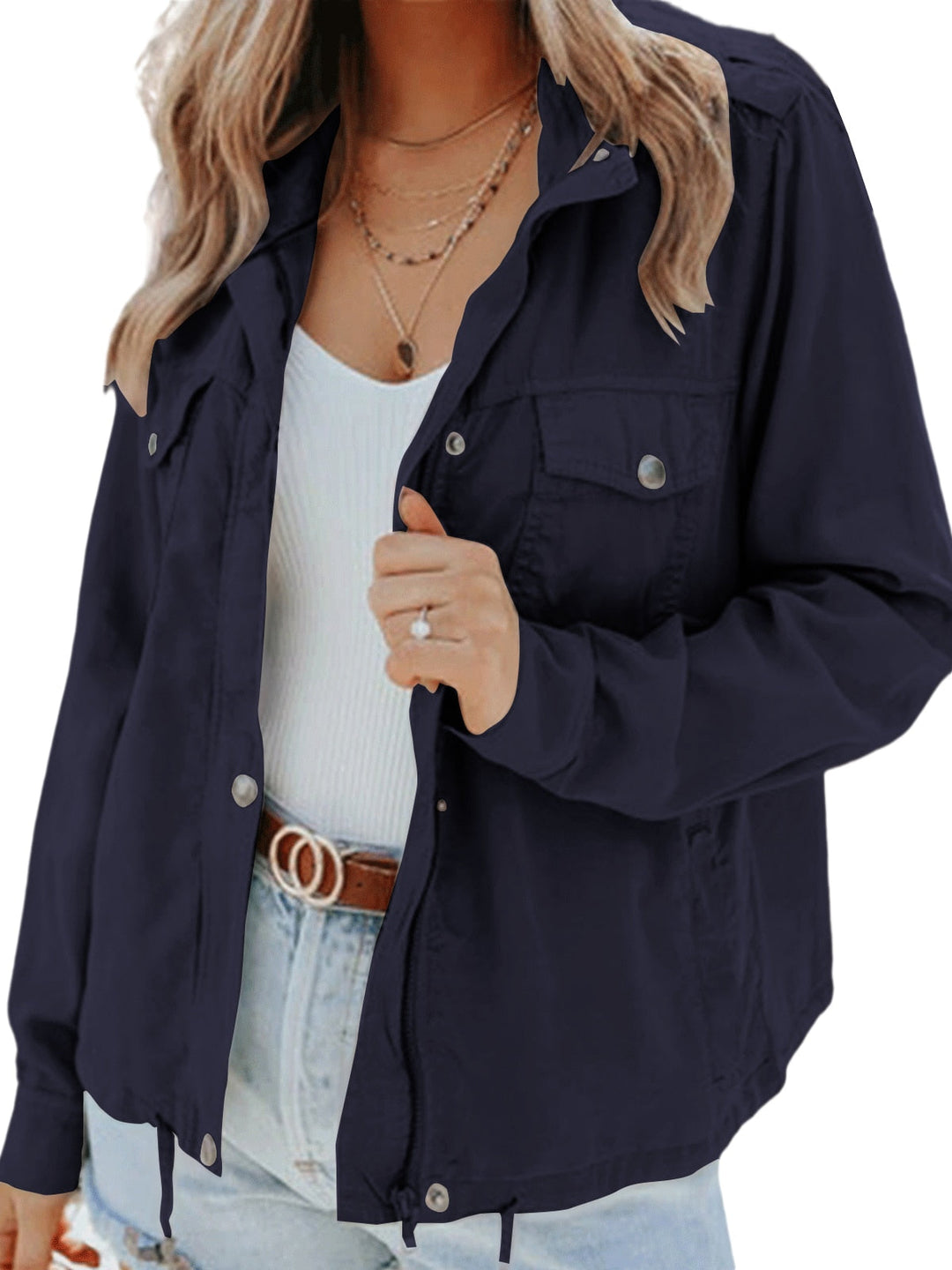 Comfortable long sleeve women's jacket. Stylish everyday casual fashion.