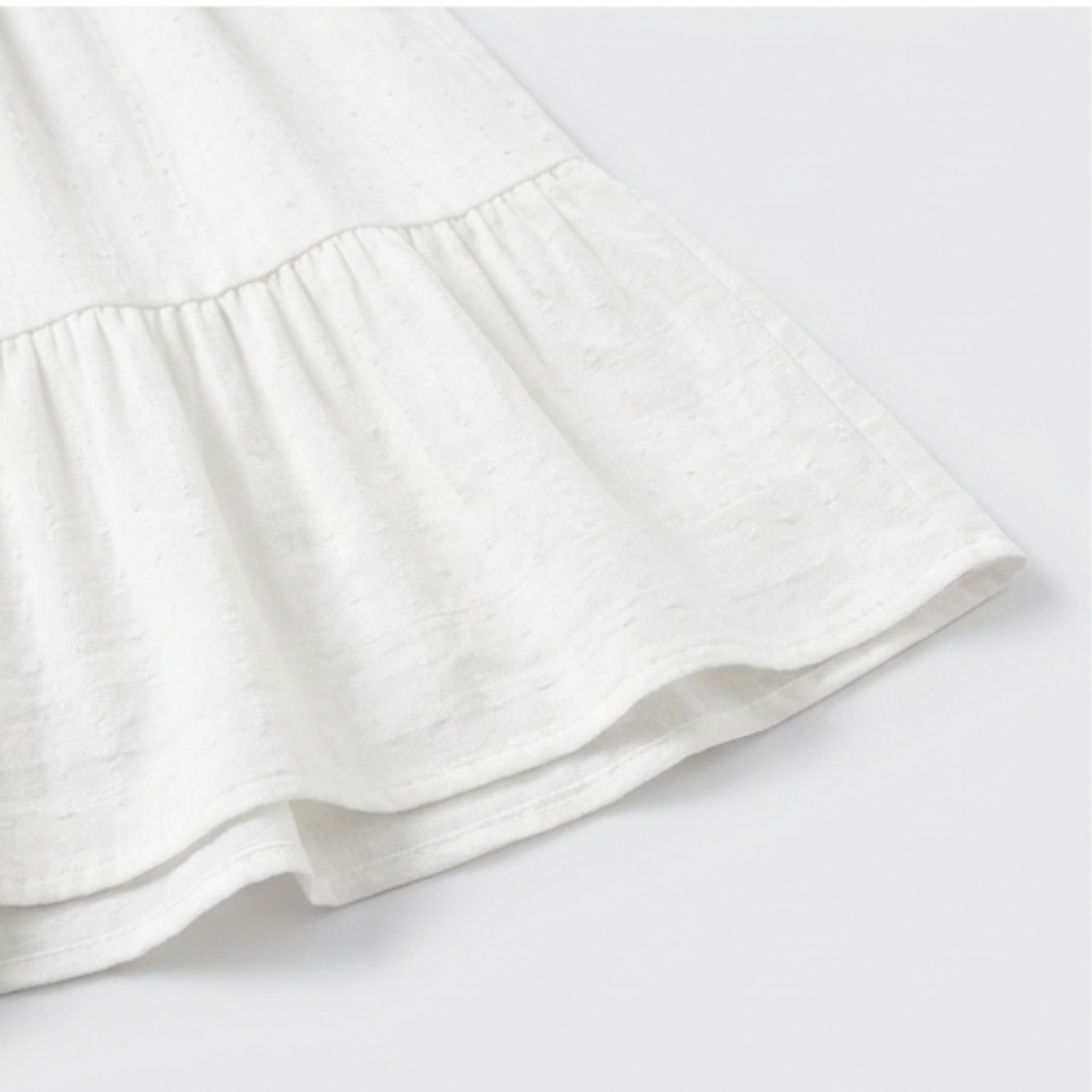 Spring/summer fashion: Casual tiered midi dress with V-neck, short sleeves, smocked waist, and handy pockets.