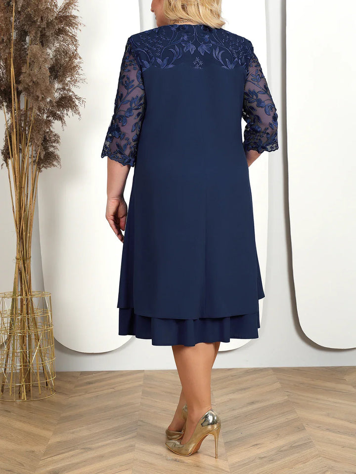Plus-size women's embroidered gown, an elegant banquet dress suitable for formal wear.