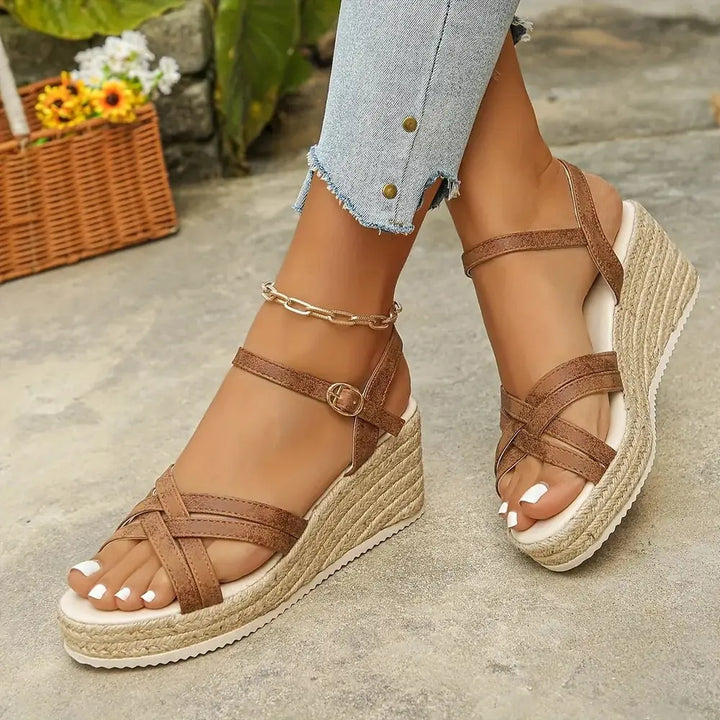 Refined women's strappy espadrille wedge sandals with platform for stylish summer comfort.