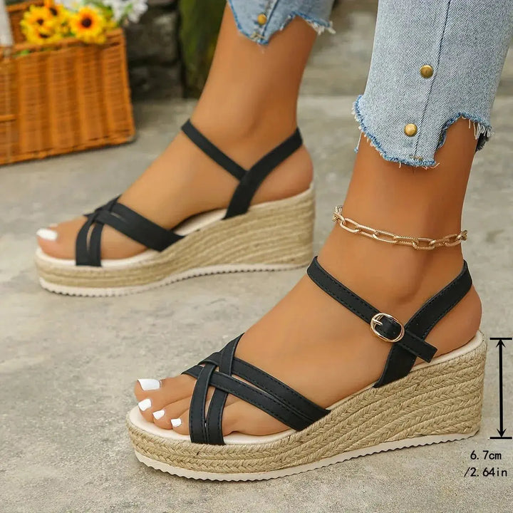 Chic women's strappy espadrille wedge platform sandals, comfortable & versatile for any event.