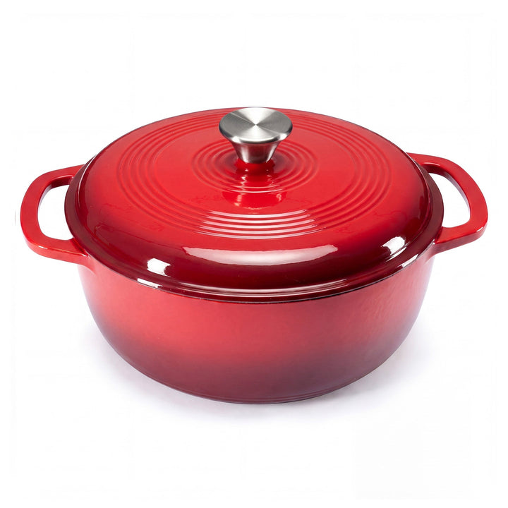 6-Quart enameled cast iron Dutch oven pot, ideal for slow cooking, baking, and braising. Durable kitchen essential.