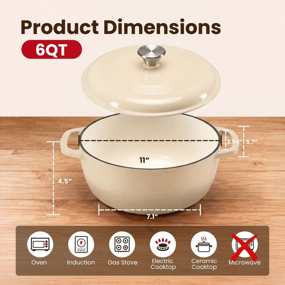 Vibrant enameled finish on a 6-quart cast iron Dutch oven, a stylish and functional kitchen essential.