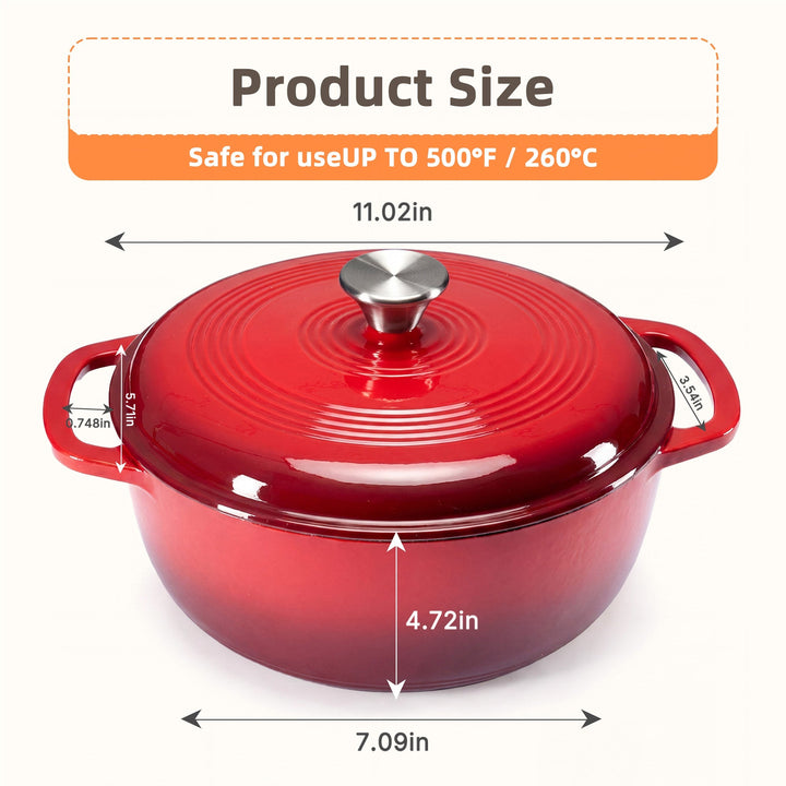 Empty 6-quart enameled cast iron Dutch oven, ready for versatile cooking, from baking to slow cooking.