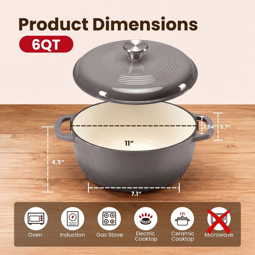 Smooth enameled interior of a 6-quart cast iron Dutch oven, perfect for non-stick cooking and easy cleanup.