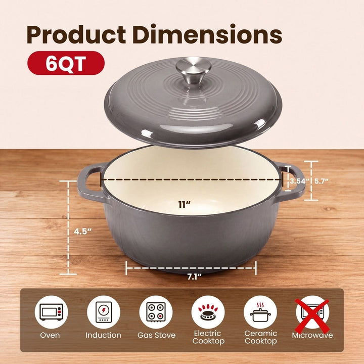 Smooth enameled interior of a 6-quart cast iron Dutch oven, perfect for non-stick cooking and easy cleanup.