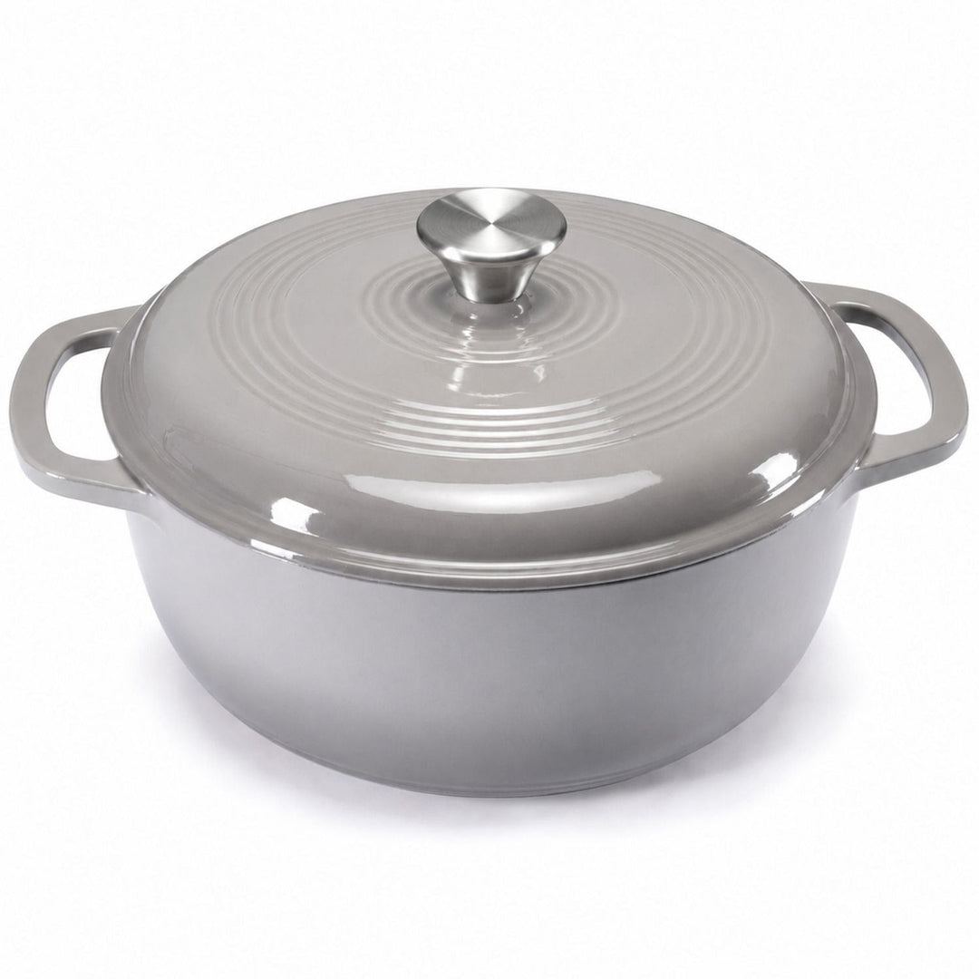 Freshly baked sourdough bread in a 6-quart enameled cast iron Dutch oven, perfect for artisan baking.
