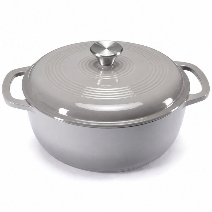 Freshly baked sourdough bread in a 6-quart enameled cast iron Dutch oven, perfect for artisan baking.