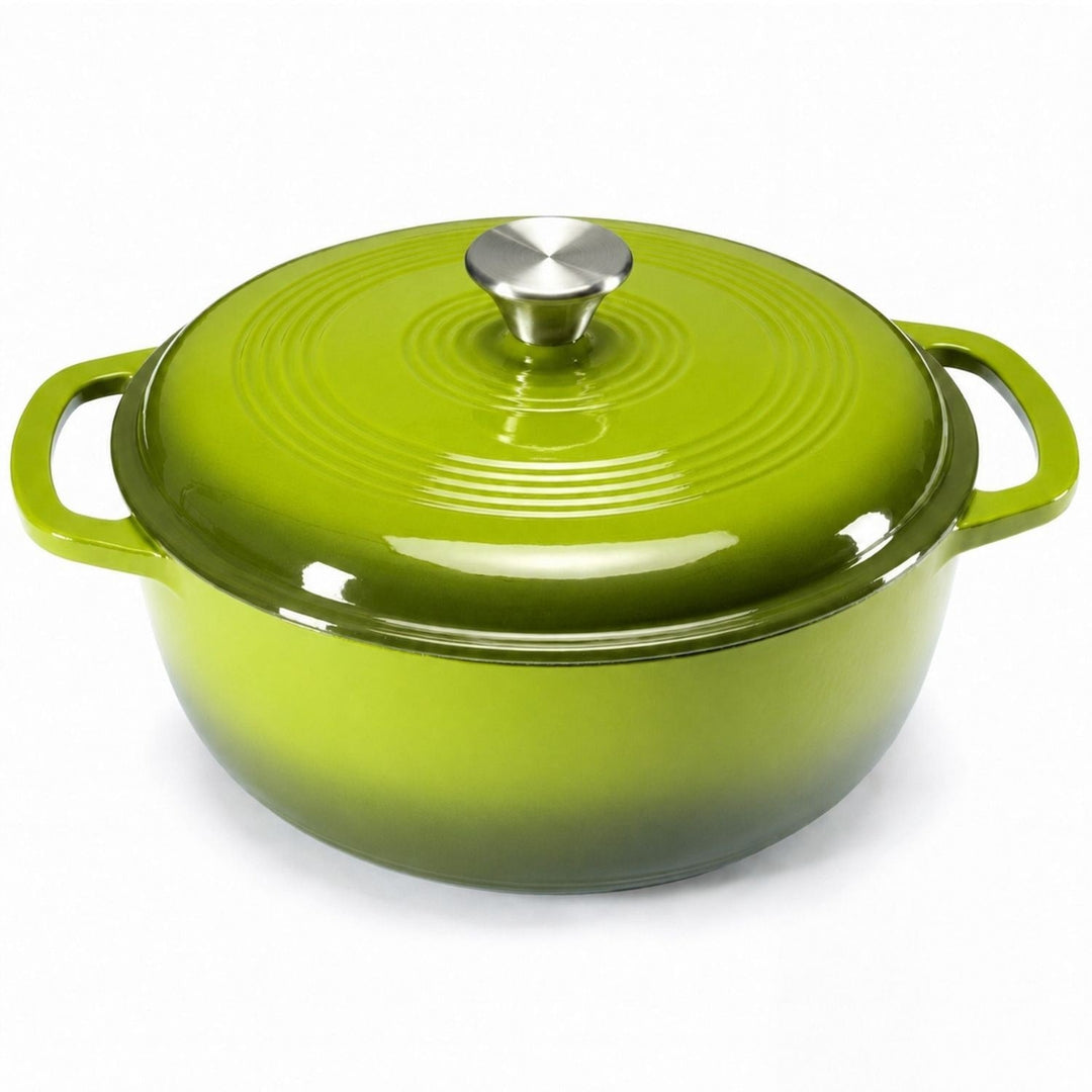 6-Quart enameled cast iron Dutch oven pot in the oven, perfect for baking bread and oven-safe meals.
