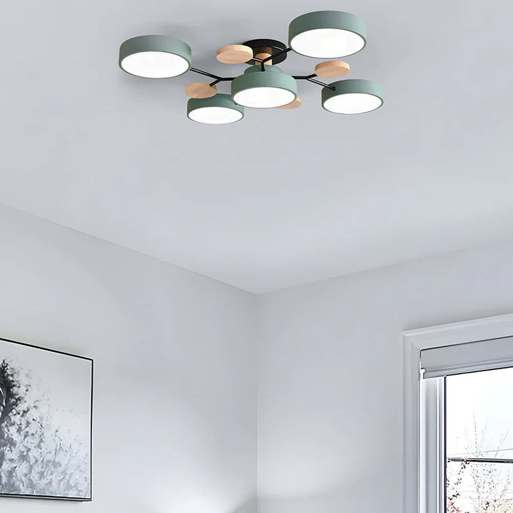 Unique modern LED semi flush mount ceiling light, adds character to dining room decor.