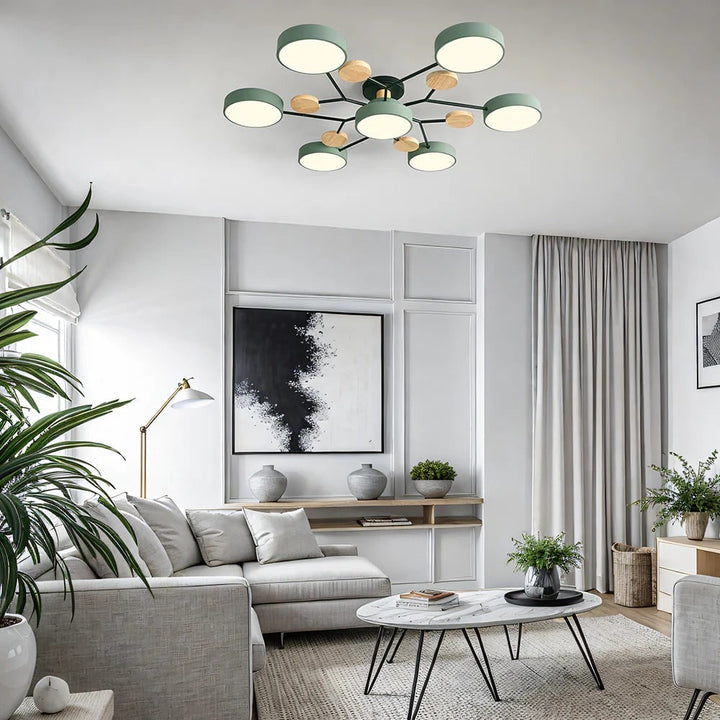 Contemporary LED semi flush mount chandelier, energy-saving choice for modern dining rooms.