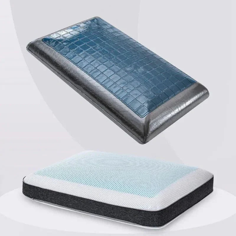 Ergonomic pillow with advanced cooling gel technology, ensuring restful sleep and neck support.