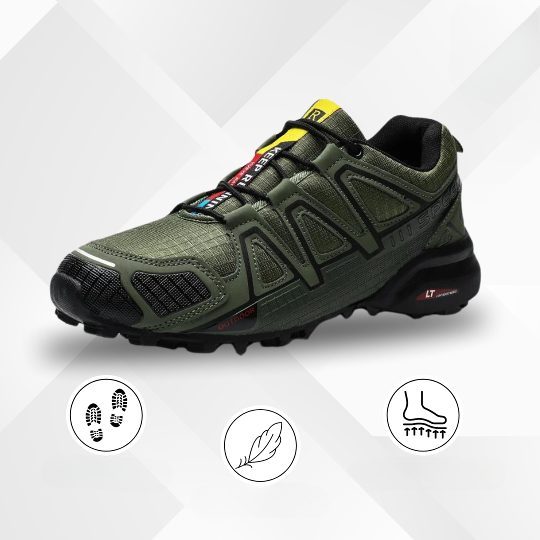 Ergonomic TrailStep outdoor shoes with breathable material for comfortable trail walking.