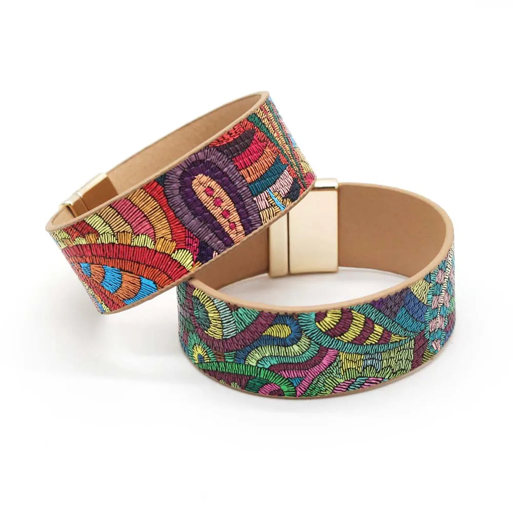 Bohemian leather wrap bracelet for women. Unique ethnic style jewelry, adjustable and fashionable.