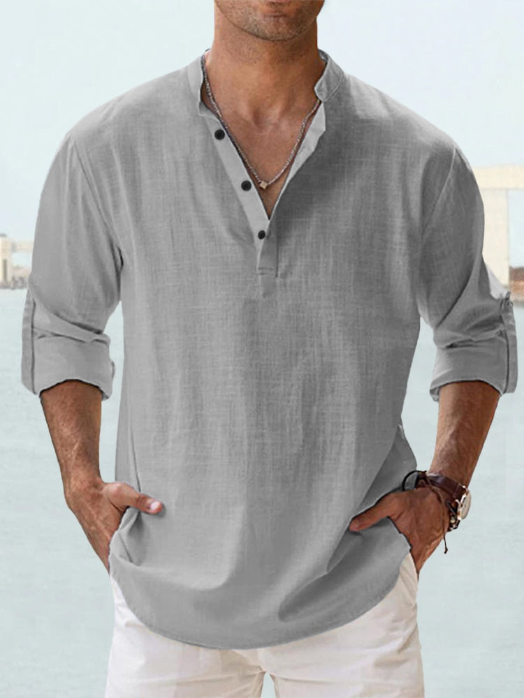 Stylish men's long sleeve casual shirt. Versatile button-down for everyday fashion & travel comfort.