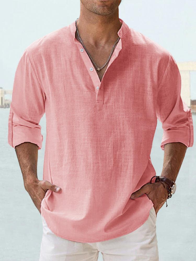 Men's casual button-down long sleeve shirt. Lightweight & breathable for comfortable travel and everyday style.