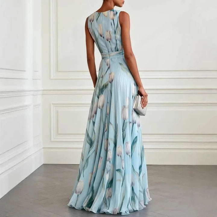 Graceful women's floral maxi wrap dress flowing beautifully. Ideal for special events, parties & summer elegance.
