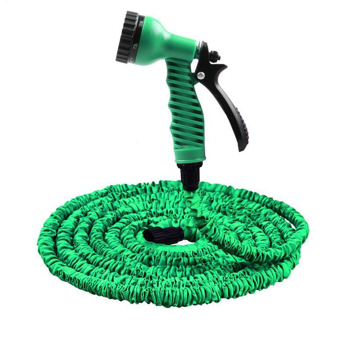 Expandable garden hose with multi-pattern spray nozzle for effortless watering & outdoor cleaning. Kink-free & lightweight.