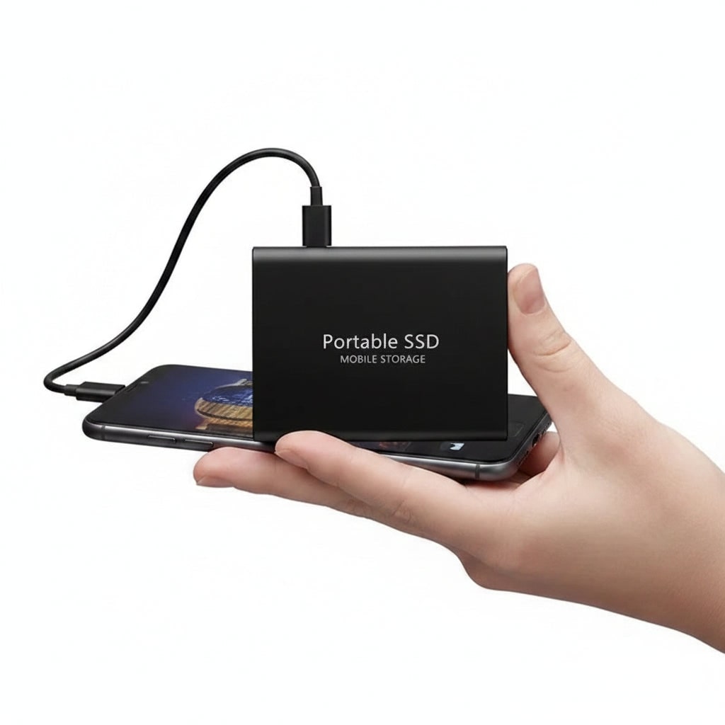 Fast transfer external hard drive; a durable USB-C SSD for reliable digital data backup and storage.