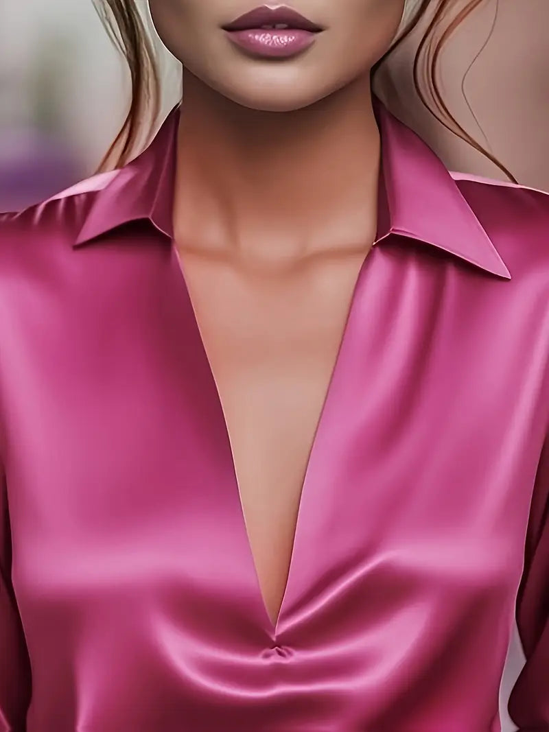 Premium long sleeve V-neck blouse, women's elegant top for sophisticated style.