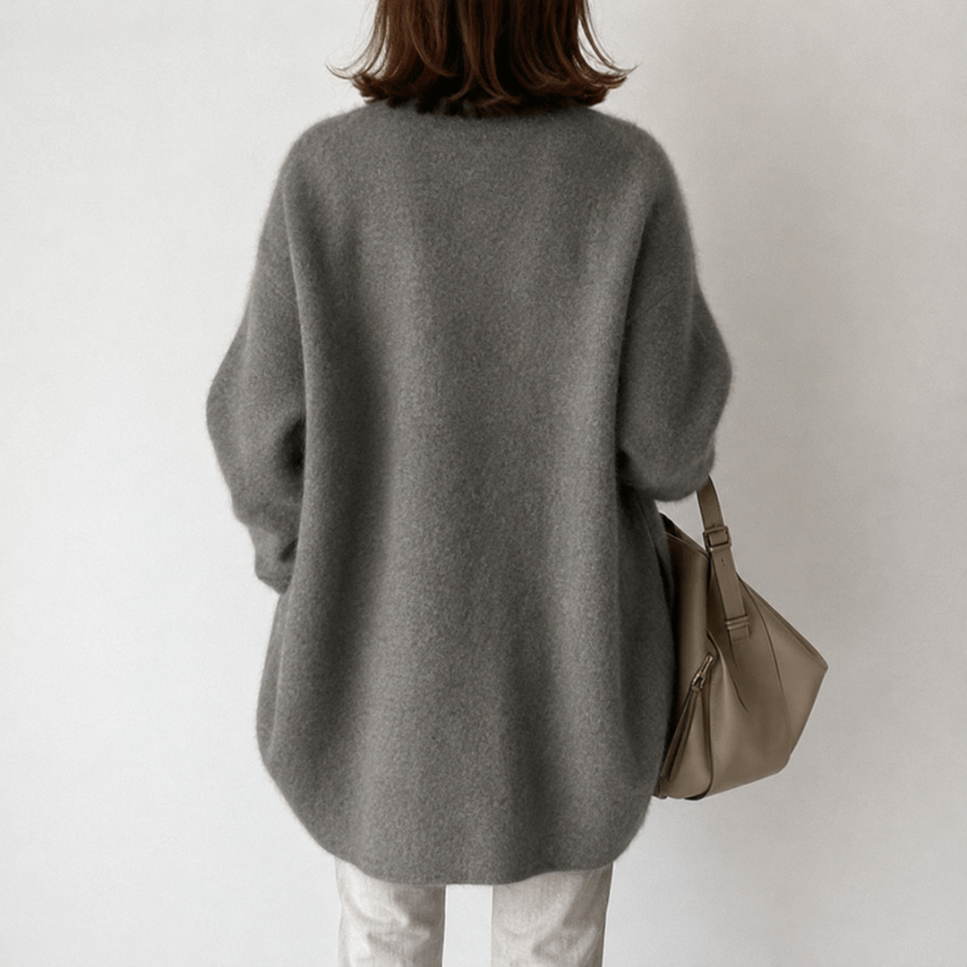 Smart casual Faye Luxe women's mid-length cardigan, a versatile button-front top for elegant and chic layering.