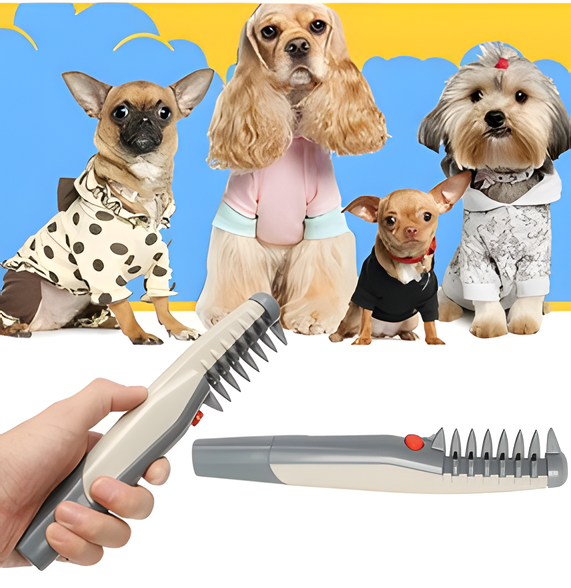 Ergonomic design of the Knot-Free Pet Trimmer. Features gentle blades for safe, painless dog & cat grooming.