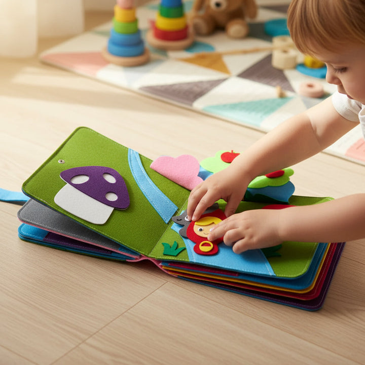 Interactive felt board learning book set, a fun toddler toy for educational play, developing fine motor skills & quiet activities.