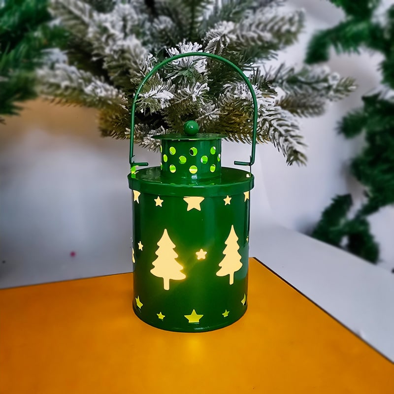 Elegant LED Christmas lantern with reindeer & snowflake details, ideal for festive holiday lighting.