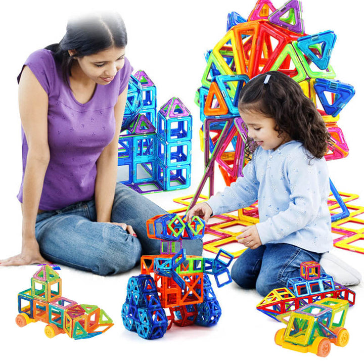 Children's magnetic construction toy, fostering creativity and problem-solving skills with vibrant blocks.