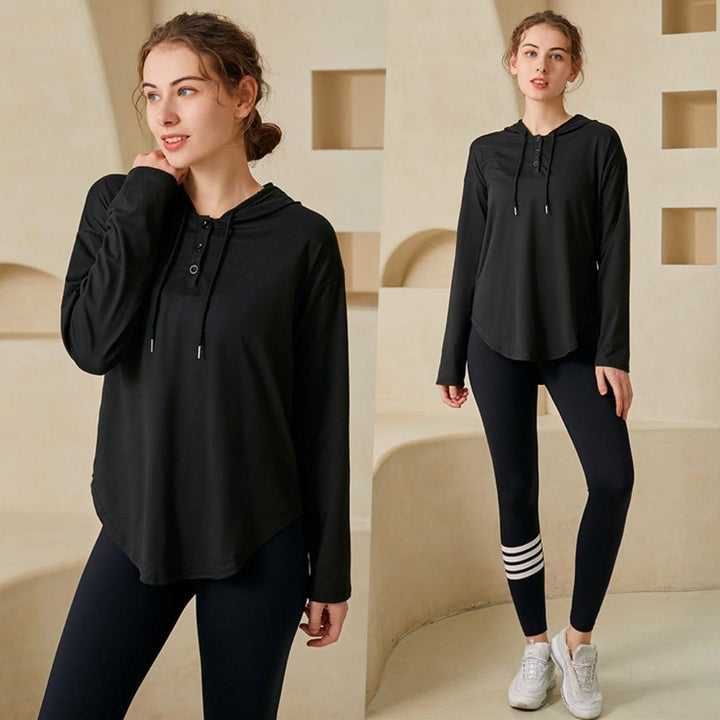 High-waist leggings & full-zip performance jacket for women. Comfortable, flexible gym workout clothes.