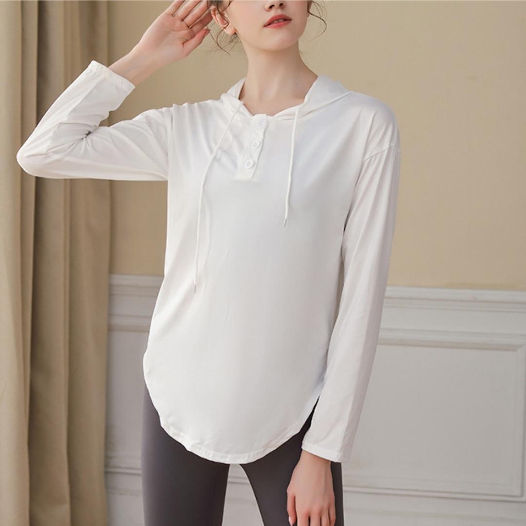 Stylish women's fitness outfit: performance high-waist leggings and full-zip workout jacket. Comfortable athleisure.