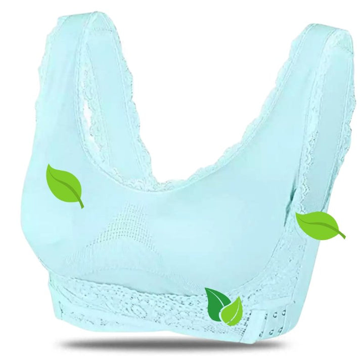 Supportive women's wireless bra featuring elegant lace and a comfortable, seamless fit.