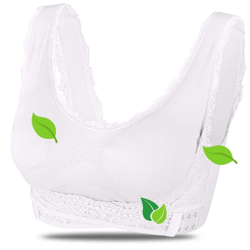 Comfort-fit wireless bra for women, adorned with intricate lace detailing and supportive cups.