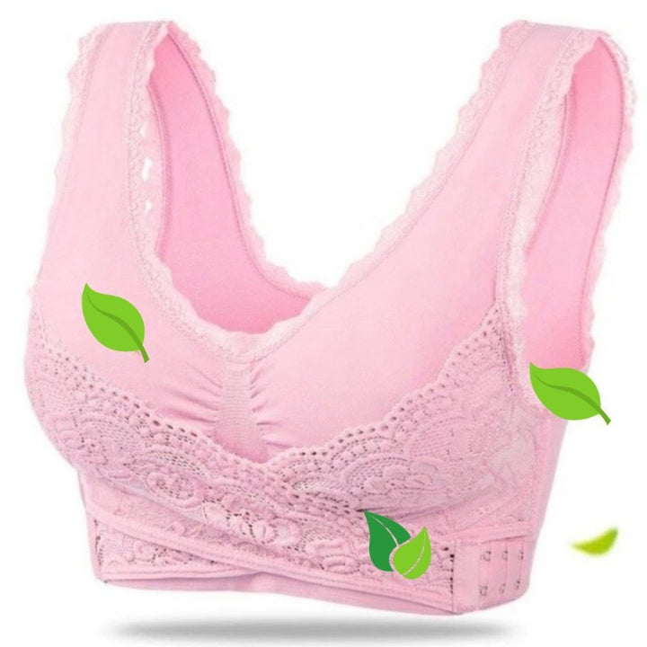 Soft lace wireless bra, providing supportive comfort, ideal for feminine intimates collection.