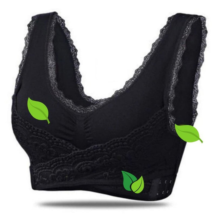 Women's wireless lace bra with supportive comfort fit, perfect for everyday wear.