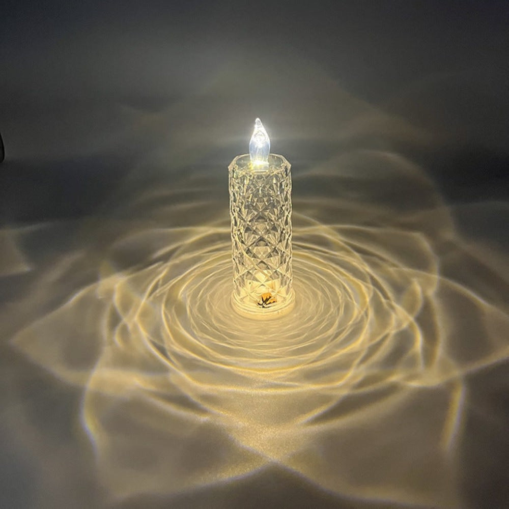 LED electronic flameless candle with a warm glow & crystal finish, ideal for safe bedroom or living room decor.