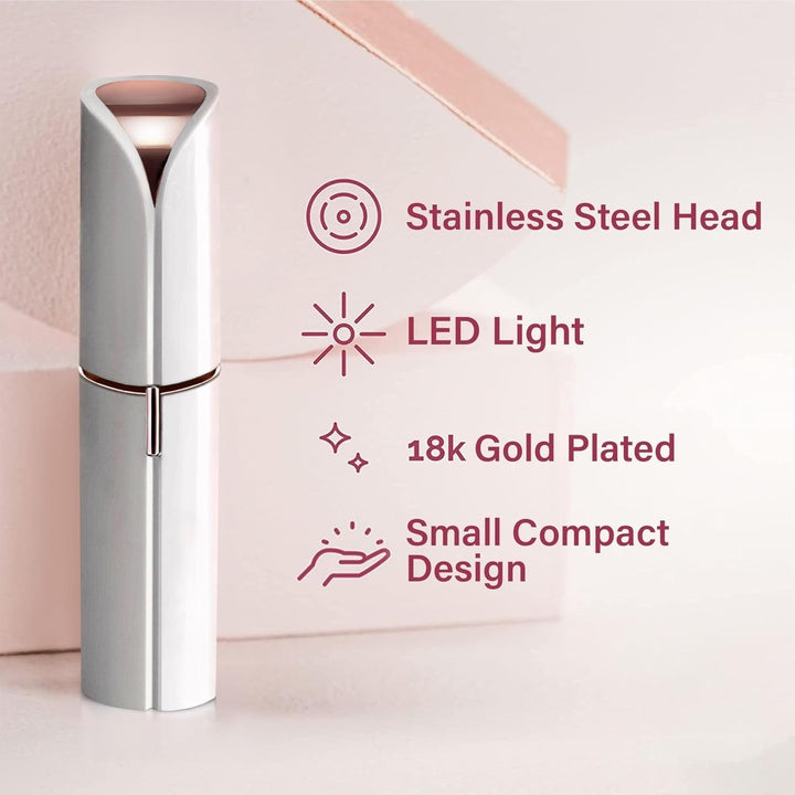 Battery-operated women's facial hair remover for convenient, smooth skin & travel beauty.