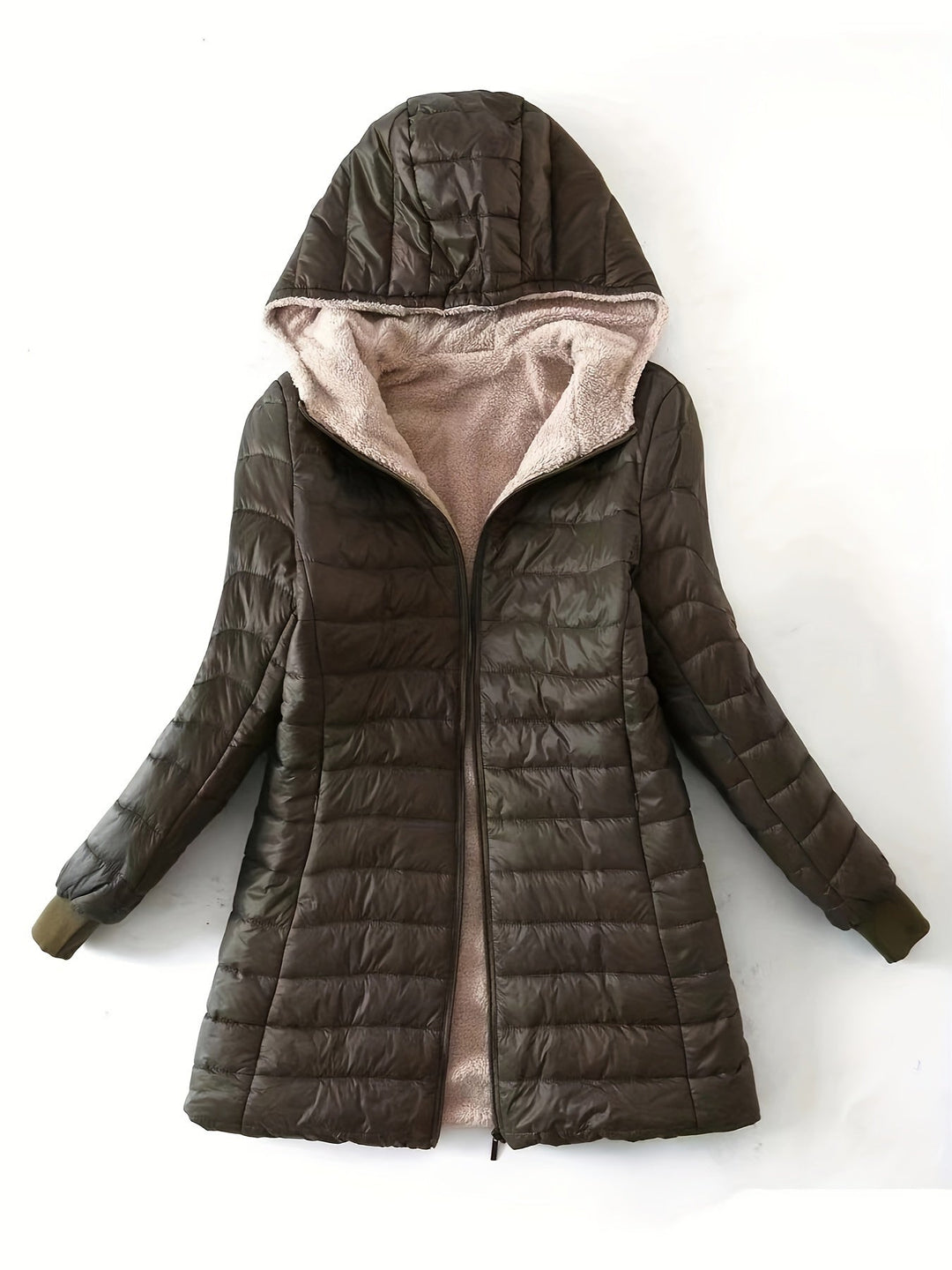 Stylish women's zip-up fleece jacket, providing warmth and comfort in cold weather.