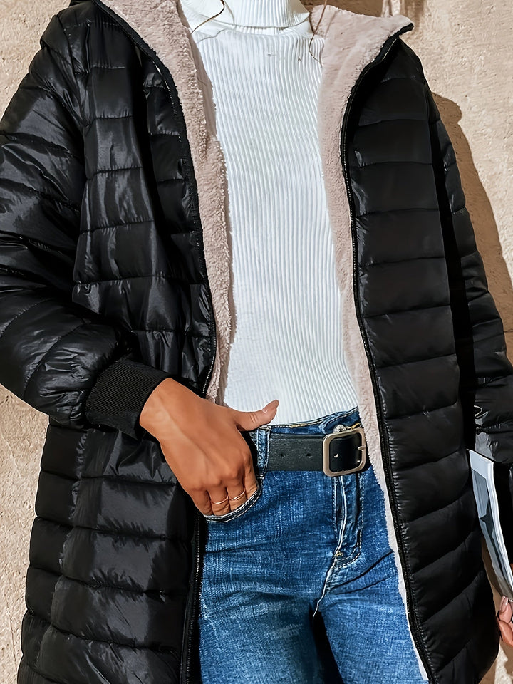 Everyday warm fleece-lined women's jacket with a zip-up front, suitable for winter.