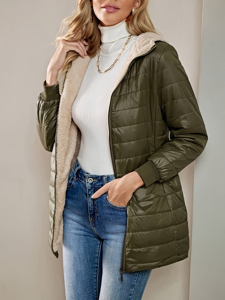 Soft Eliza fleece-lined jacket for women, a warm zip-up casual outerwear for winter.