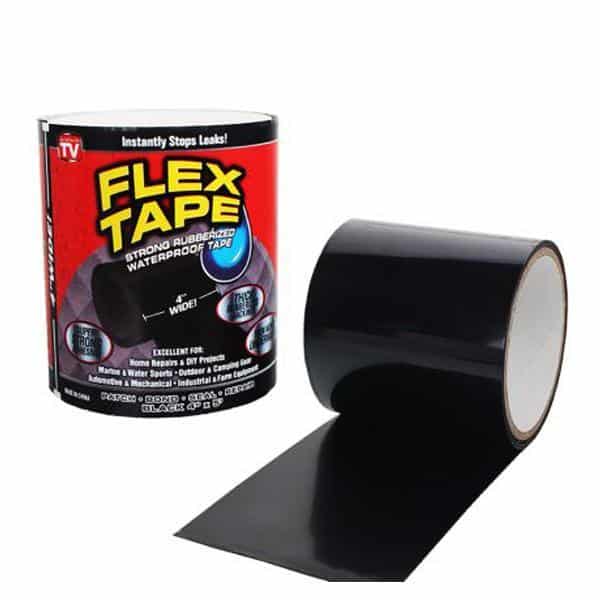 Durable waterproof rubber repair tape, 4in x 5ft roll, ideal for sealing leaks & outdoor heavy-duty fixes.