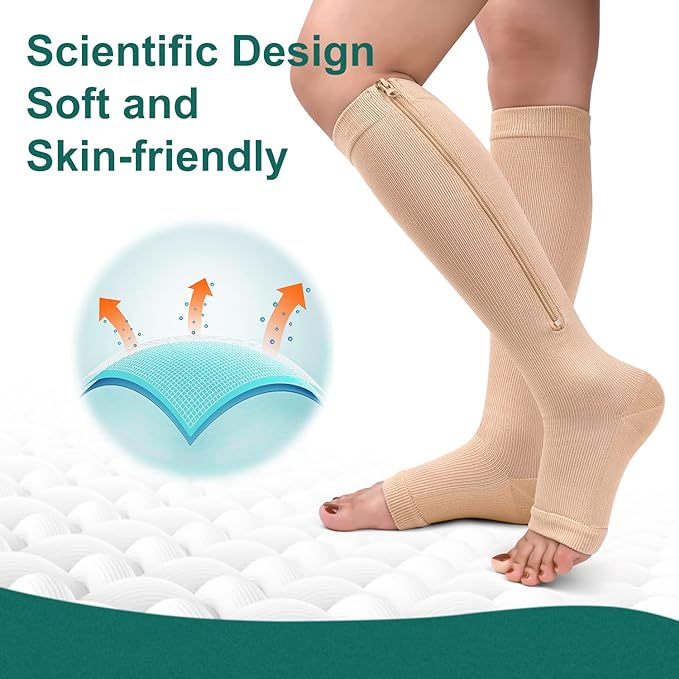 Medical-grade zipper compression socks, providing soothing relief for tired legs.