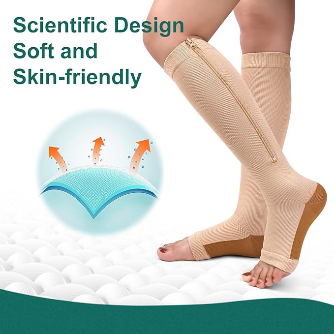 Unisex travel compression socks with zipper for comfortable long journeys.