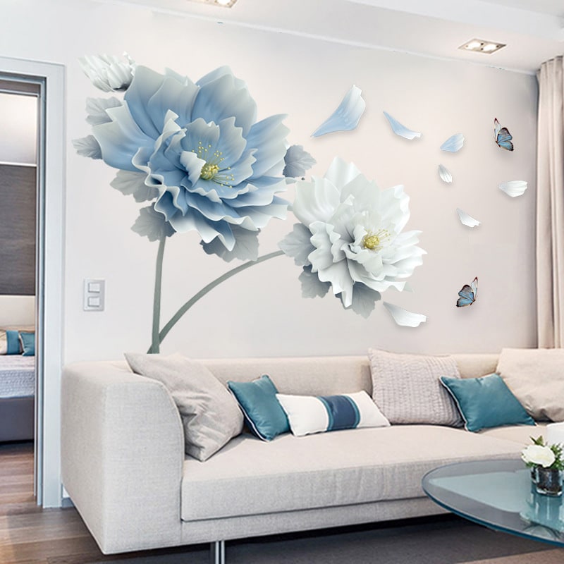 Floral wall decal with butterflies, peel & stick for easy home decor refresh.