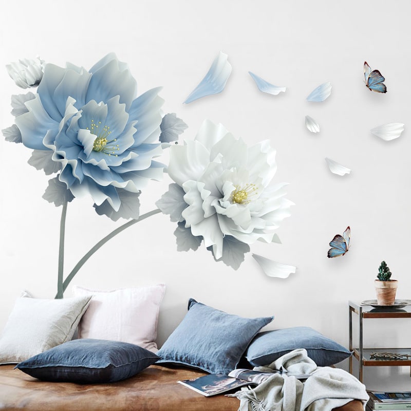 Home decor floral wall decal with butterflies, a removable flower sticker for any room.