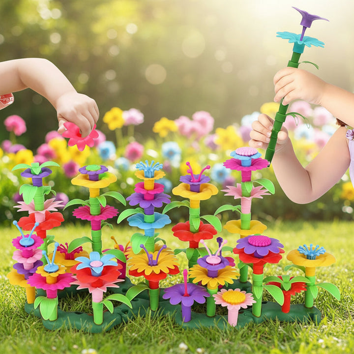 Kids building flower toy set for creative play, promoting STEM skills & imagination. Ideal gift for children.