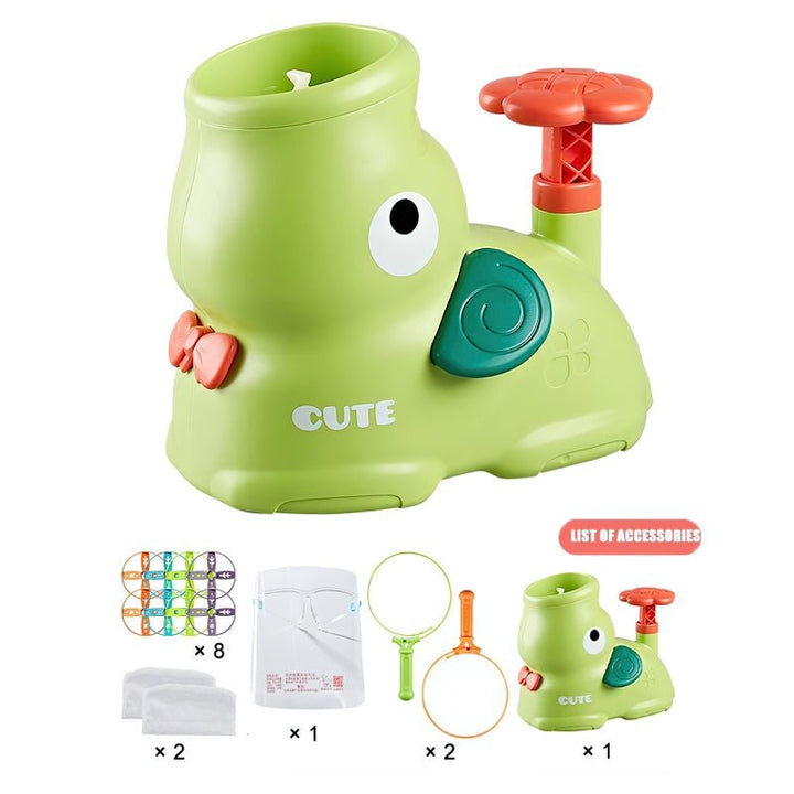 Hand-powered flying disc launcher, battery-free, encouraging active play and outdoor fun for kids.