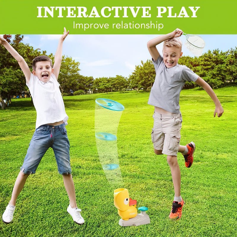 Educational flying disc launcher for children, encouraging active outdoor fun and skill development.